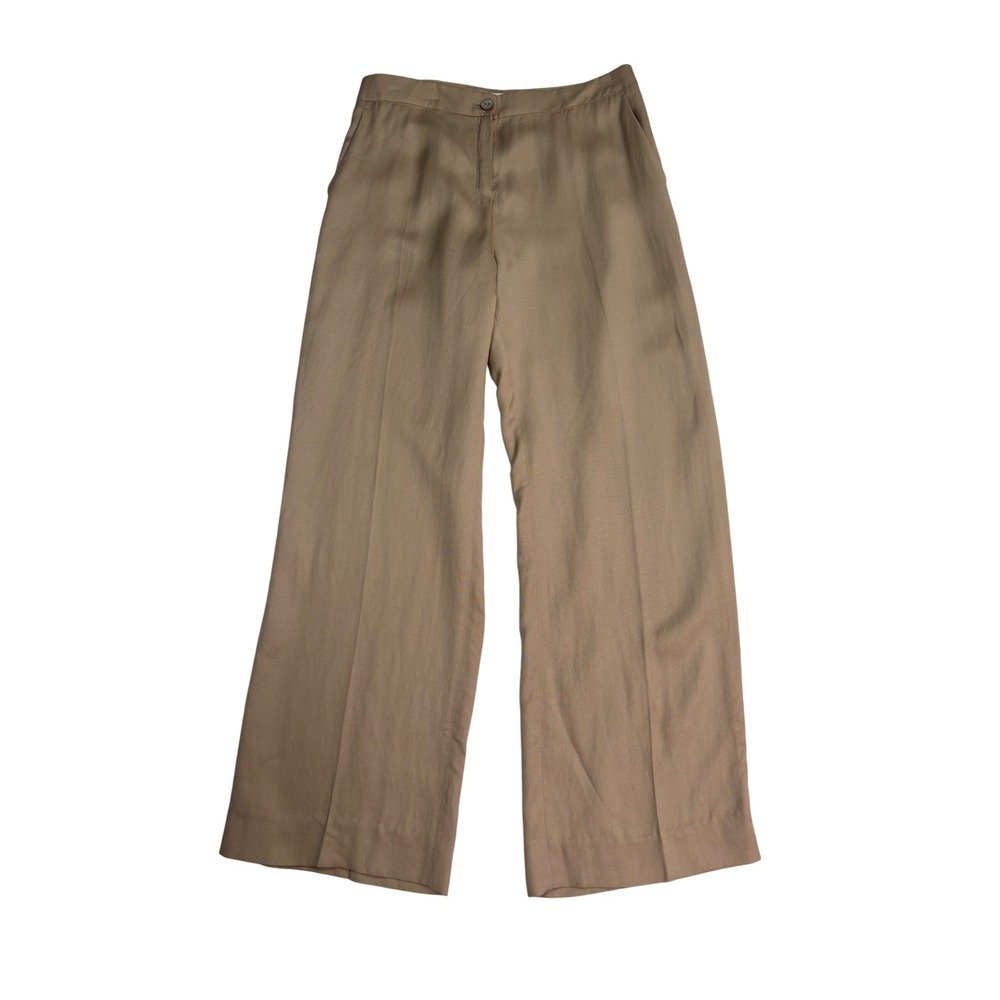 Caractere Made in Italy Tan Beige Viscose Linen Wide Leg Trousers Pants Size 8